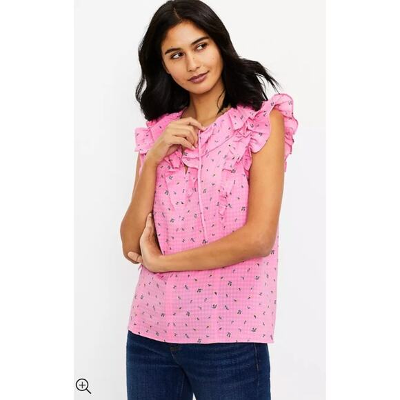 EUC The Loft pink ruffle trim blouse top sz: M - Picture 2 of 8